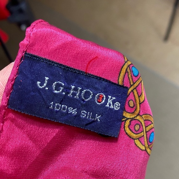 Vintage J.G.HOOK SILK Square Scarf 31”Red Colorful Floral W Chains… - Picture 8 of 13